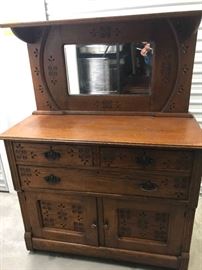 Oak Sideboard w Mirror  Carvings