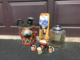 Pottery Face Jug, Coffee Grinder  RD Toby Mugs