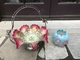 Victorian Bride's Basket  & Art Glass
