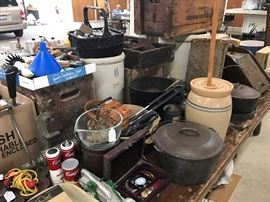 Crocks, wooden boxes and crates