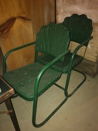 Pair Green Painted Metal Chairs