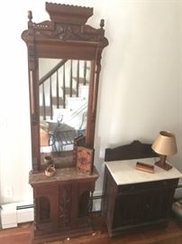 Victorian Marble Top Hall Table with Mirror and a Marble Topped Wash Stand