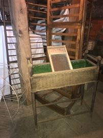 Rattan Sofa, wicker planter, Deco wire shelf