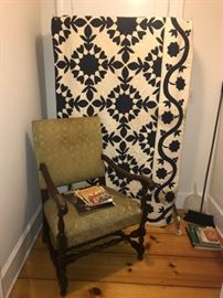 Indigo Blue and White Quilt and Chair