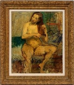 2018  RAPHAEL SOYER (AMERICAN, 1899-1987), OIL ON CANVAS, H 24", W 20"", SEATED FEMALE NUDE
