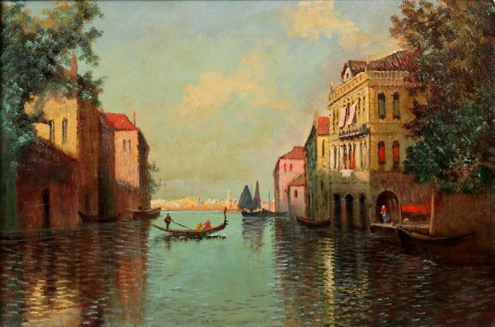 2055  JEAN FRANCOIS (FRENCH, 1883-?), OIL ON CANVAS, H 24", W 36", VENICE CANAL SCENE