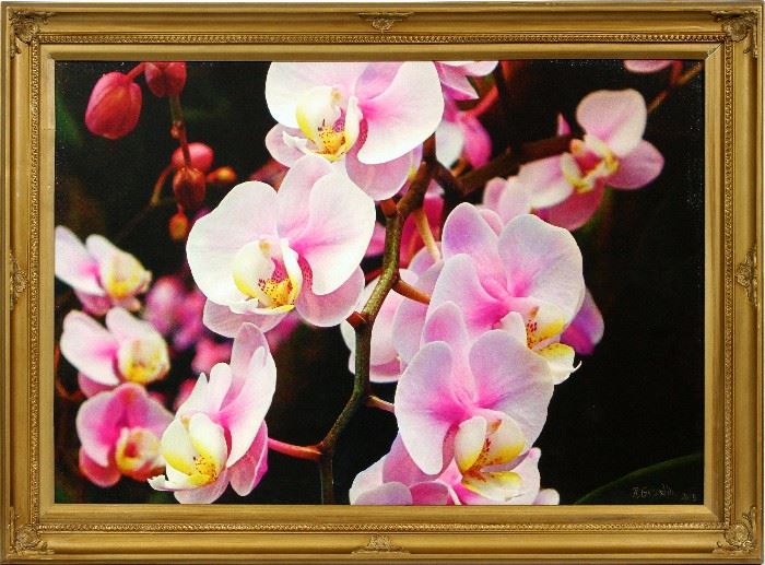2302  RENEE GRUSKIN (AMERICAN, CONTEMPORARY), PHOTOGRAPH ON CANVAS, 2015, H 24", W 36", ORCHIDS