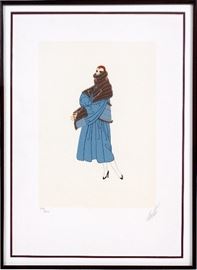 16  ROMAIN ERTE, HAND COLORED LITHOGRAPH, #54/300, H 11", W 8", "TRES CHIC"