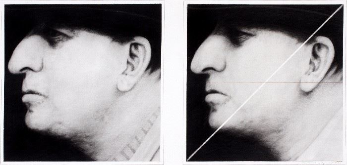 2101  JOSEPH PICCILLO (AMERICAN, B. 1941), TWO PHOTOS ON ONE SHEET OF PAPER, EACH PHOTO: H 12", W 12", "STUDY - MAY 1979"