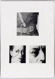 2100  JOSEPH PICCILLO (AMERICAN, B. 1941), PHOTOS ON PAPER, 3 AS ONE ARTWORK, TOTAL OUTER DIMENSIONS: H 40", W 30", "STUDY - APRIL 1978"