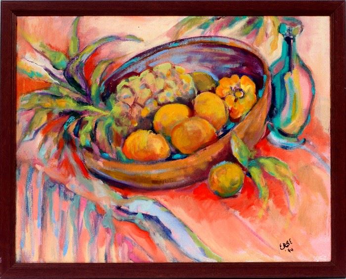 2236  SIGNED ERBE, OIL ON CANVAS, 1994 H 22", W 25", STILL LIFE OF FRUIT