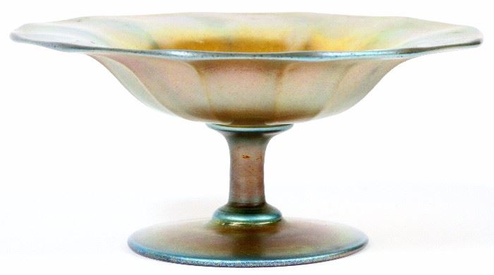 1009  STEUBEN, GOLD AURENE COMPOTE, EARLY 20TH C., DIA 5 1/8"