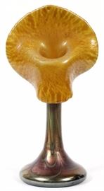 1227  IRIDESCENT ART GLASS JACK-IN-THE-PULPIT VASE, H 12", DIA 5"