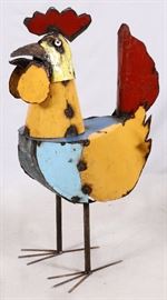 47  WELDED PATINATED STEEL SCULPTURE, H 47", L 25", ROOSTER