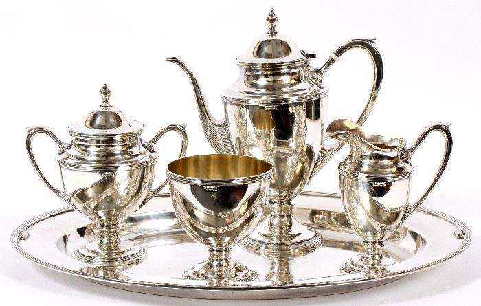 1021  R. BLACKINTON, HAND WROUGHT STERLING COFFEE SERVICE, FIVE PIECES