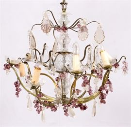 1114  LOUIS XVI-STYLE BRASS AND CRYSTAL CHANDELIER, H 32"