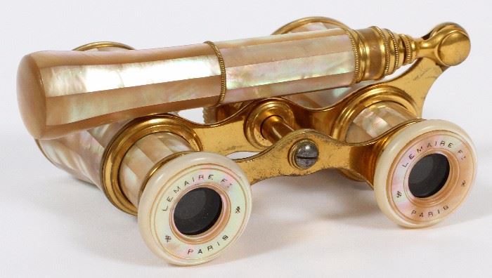 1167  LEMAIRE MOTHER-OF-PEARL & BRASS OPERA GLASSES, L 8 1/2"