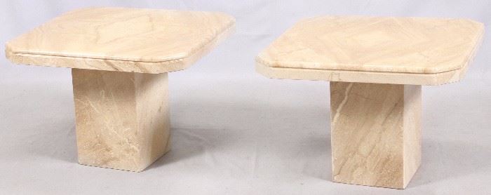 98  CONTEMPORARY MARBLE END TABLES, PAIR, H 19", L 27", D 27"