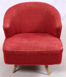 105  MID-CENTURY MODERN CLUB STYLE UPHOLSTERED CHAIR H 27", L 26"