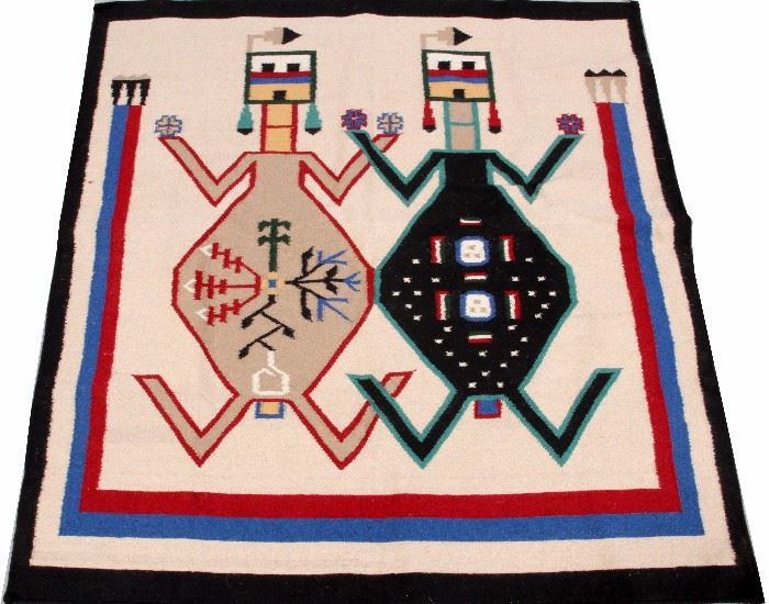 124  NAVAJO 'MOTHER EARTH & FATHER SKY' WOOL WEAVING, W 58", L 60"