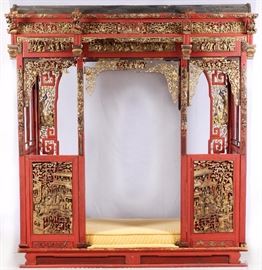 1077  CHINESE CARVED OPIUM BED, H 8', L 7' 3", D 4' 7"
