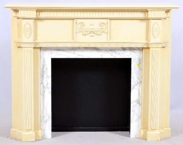 1081  GEORGIAN STYLE POLYCHROME & MARBLE FIREPLACE SURROUND, 20TH C., H 47", W 57", D 14"