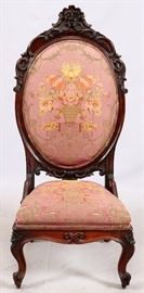 1140  HAND CARVED ROSEWOOD SLIPPER CHAIR, C. 1860, H 47" W 20" D 22"