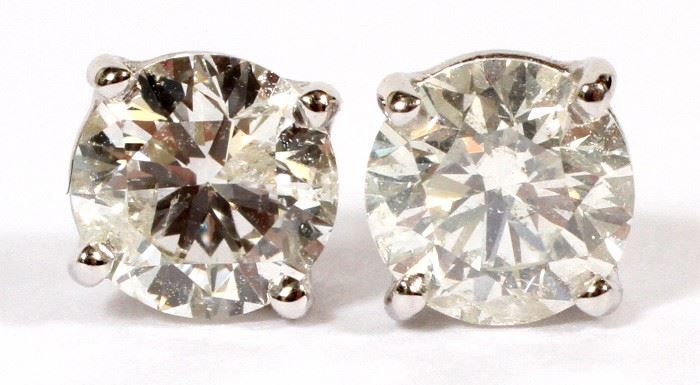 1047 - 1.40CT DIAMOND AND 14KT WHITE GOLD STUD EARRINGS, PAIR