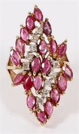 1128 - PINK SAPPHIRE, DIAMOND, AND 14KT YELLOW GOLD RING, SIZE 6.25