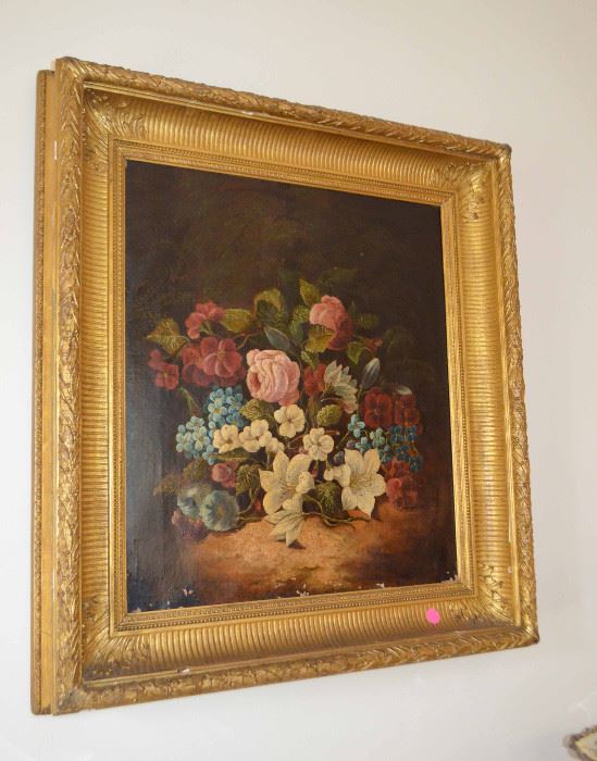 Vintage floral oil painting (some paint loss)