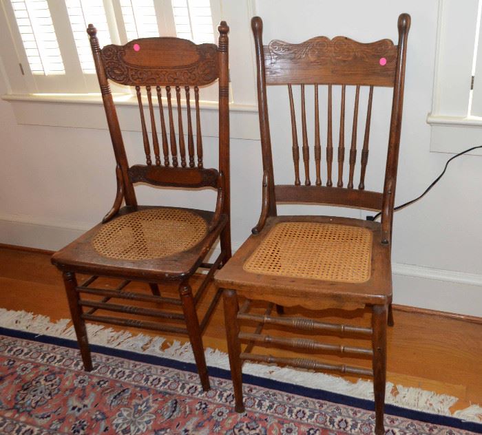 oak pressed back chairs (2)
