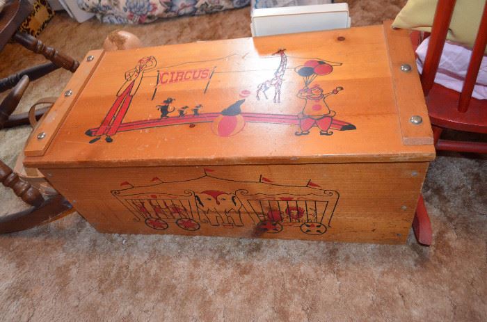vintage circus decorated toy box 