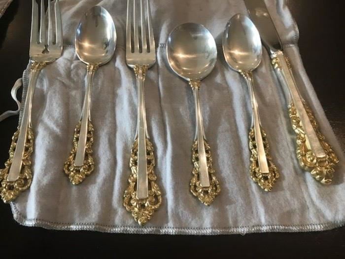 Gorham Medici - Sterling with Gold Detail -Place Settings for 12 with 6 extra serving pieces