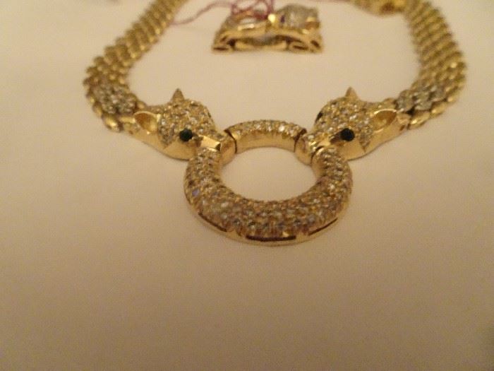 Tiger Necklace - 14K Gold with Diamonds 