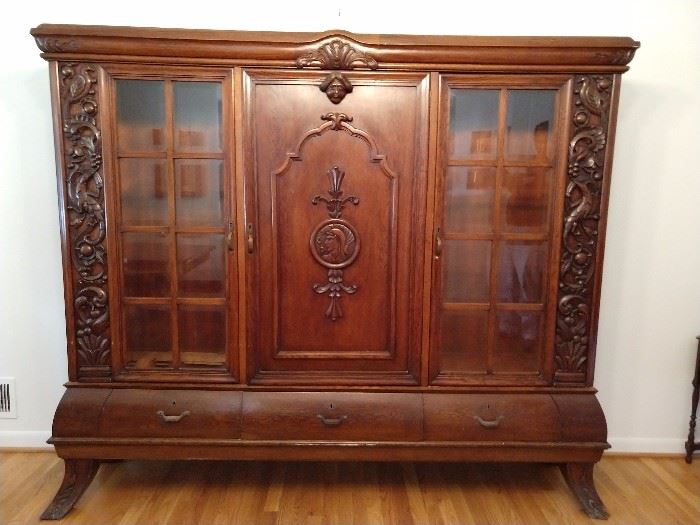 HUGE & HEAVY hand carved Italian China cabinet.