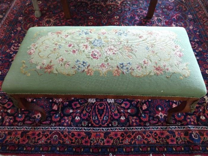 Oops - looks as if this hand embroidered bench is levitating over this Persian rug, but it's not!