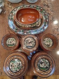 42-piece set hand painted Mexican petatillo pottery, by José Bernabe Campechano Jalisco.