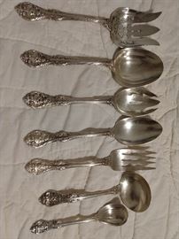 Serving pieces for the King Edward sterling silver flatware set.