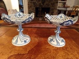 PAIR of Meissen blue & white porcelain compotes.