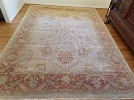 Vintage Turkish design Oushak rug, 100% wool, hand woven, measures 9 x 12.