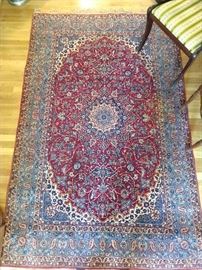 GORGEOUS vintage Persian rug, tiny knots, signed, 100% wool face, hand woven, measures 5' x 7'.