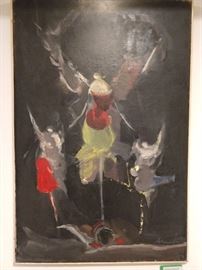 Original oil on canvas, (Three Winged Abstract Figures) by Alfred Aberdam, 1894-1963.