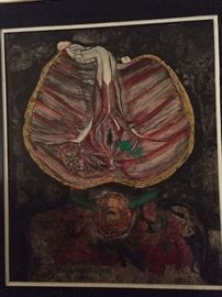 Original oil on canvas, by Igael Tumarkin, 1933-.