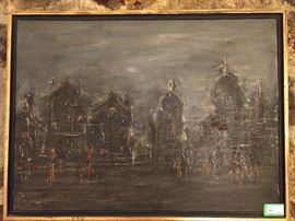 Original oil on canvas, by Yona Lotan, "Cityscape", 1926-1988.