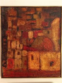 Original abstract oil on canvas, (1970's) by Jose Ortega, 1940-.