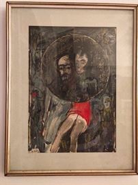 Original mixed media on paper, by Zvi Milshtein, 1934-