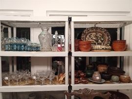 Mexican handblown stemware and pottery, cut crystal stemware.