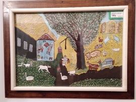 Original tempura on paper, "Home and garden", by Emerik Fejes, 1904-1959.