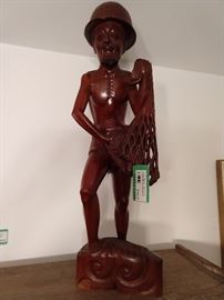Hand carved Indonesian fisherman - 3' tall.