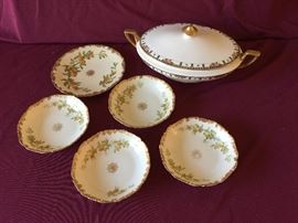 4 T&V France fruit bowls, small T&V plate, and Cleveland China warranted 18K gold covered dish